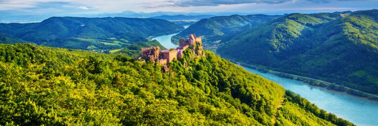Scenic view overlooking the majestic ruins of Aggstein Castle and the picturesque Danube River - Danube Symphony - Avalon Waterways