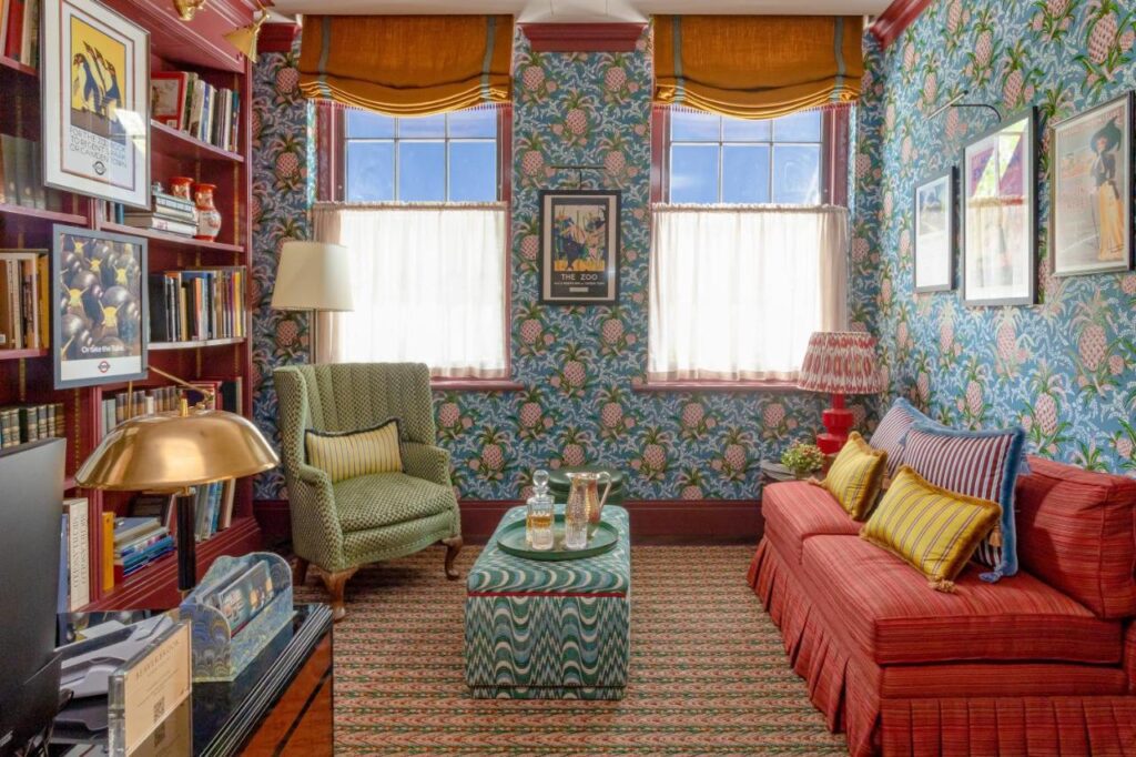 An ornately decorated common area at the Beaverbrook Townhouse in Belgravia, London, England, recommended as a safe place for women to stay by JourneyWoman readers.