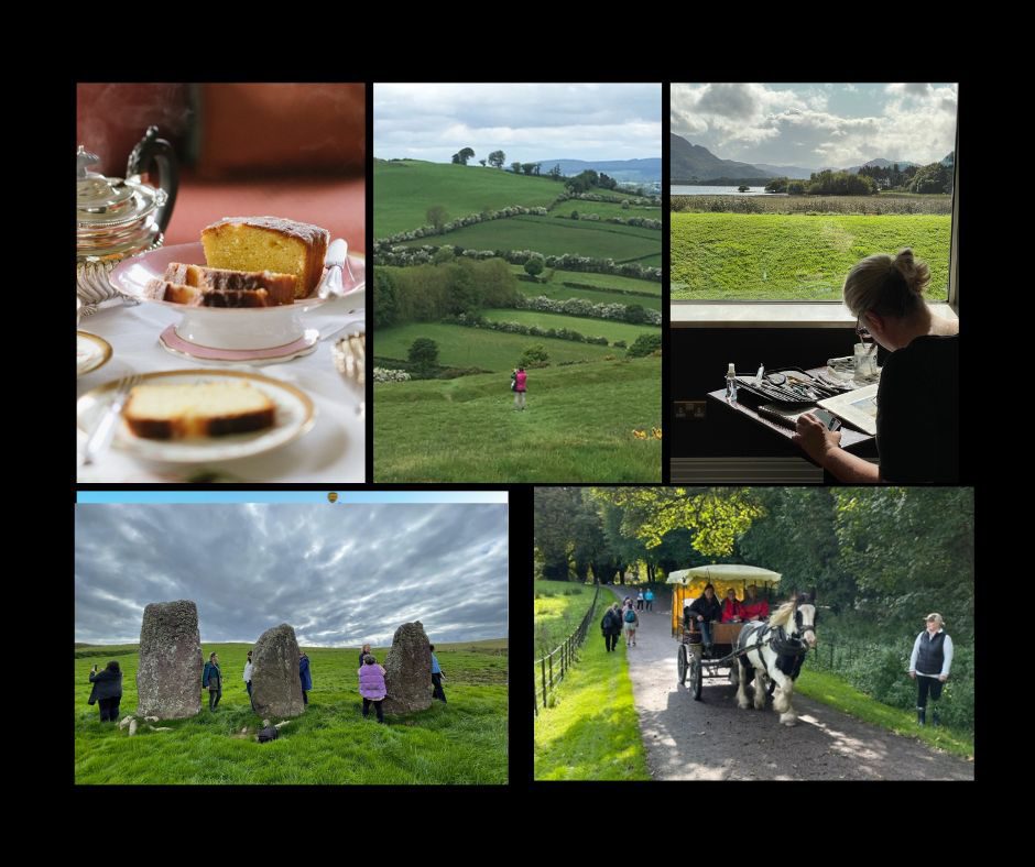 Collage of Ireland trip: scenic landscapes, historic castles, cozy villages, and studio art - Art and Spirit in Ireland - Melissa Harris