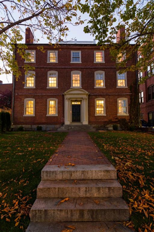 The stately, square facade of The Merchant, Salem, a Lark Hotel and safe place for women to stay in Salem, Massachusetts.