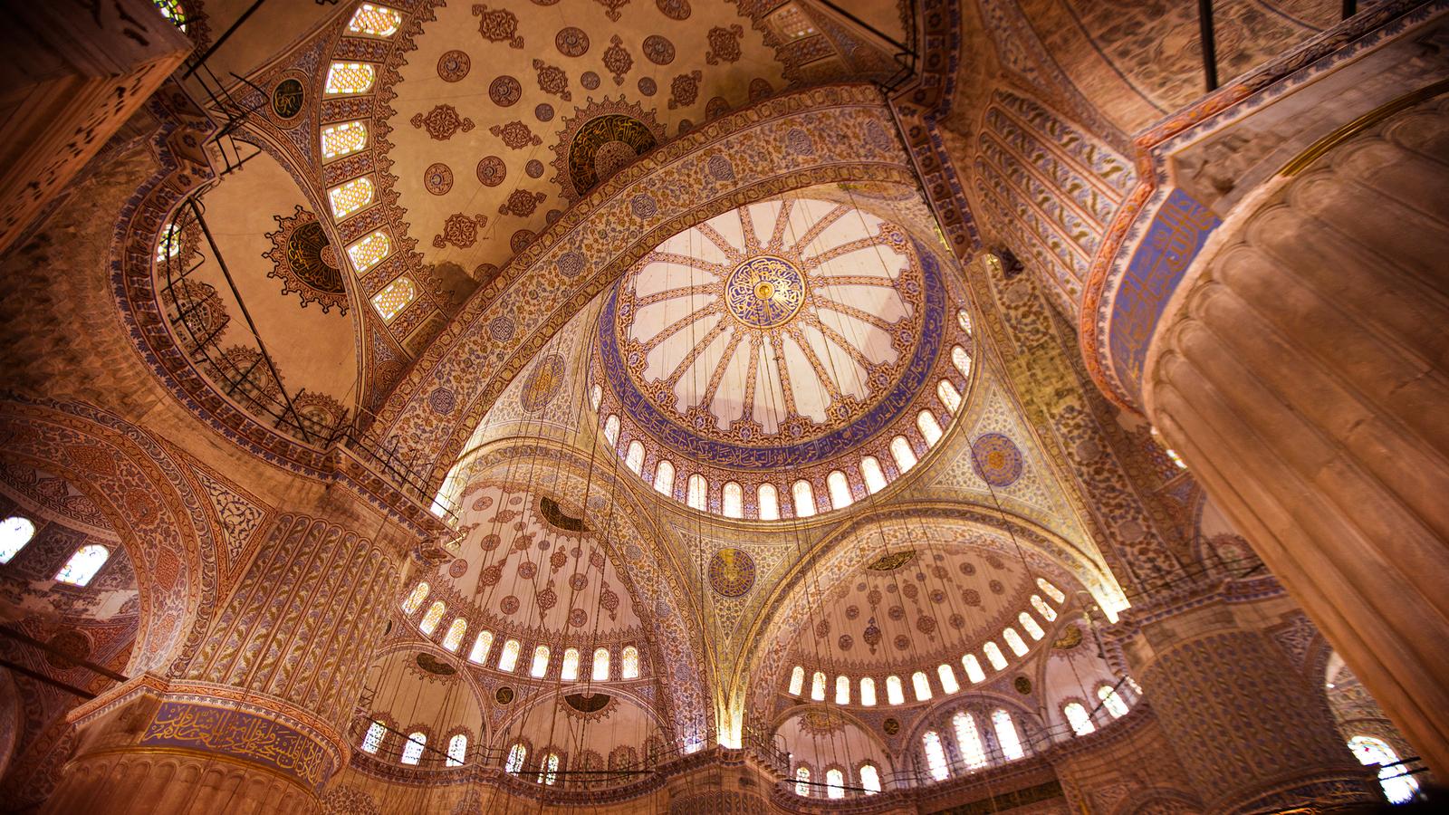 The intricate vaulted ceilings of Hagia Sophia