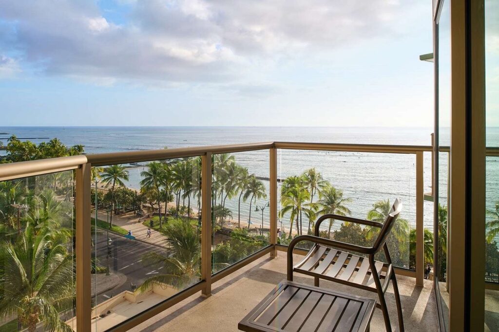 Ocean view from the veranda of a suite at the Aston Waikiki Circle Hotel in Honolulu, Oahu, Hawaii, recommended by JourneyWoman readers as a safe place for women to stay.