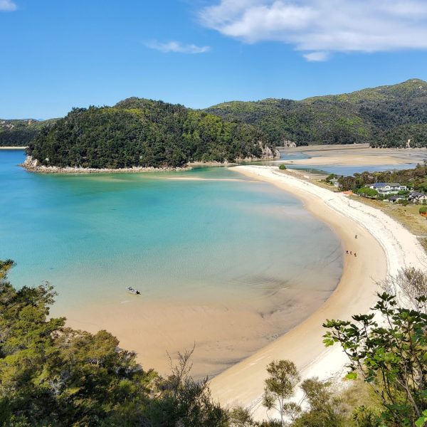 Golden sandy beach with crystal-clear turquoise waters at Abel Tasman National Park - ZigZag NZ