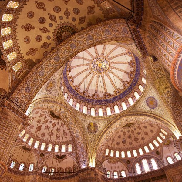 The intricate vaulted ceilings of Hagia Sophia