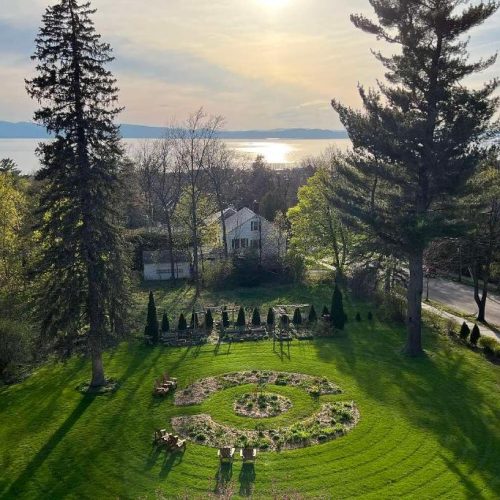 A birds-eye-view of the Blind Tiger Burlington, a Lark Hotels guest house in Vermont, and a safe place for women to stay.