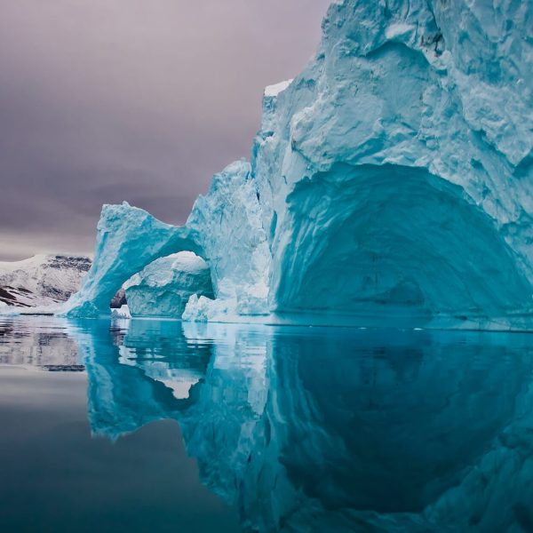 Giant icebergs along the coastline of East Greenland before sunrise. Shutterstrocks