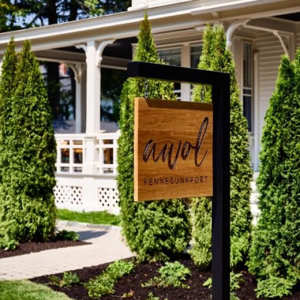The sign for the AWOL Kennebunkport, Maine, a hotel in Kennebunkport and a safe place for women to stay.