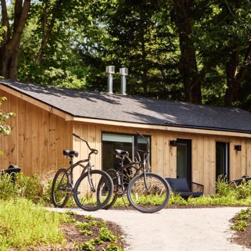 A rustic and tranquil cabin in the wilderness, part of AWOL Kennebunkport, a Lark Hotel, and a safe place for women to stay in Kennebunkport, Maine.