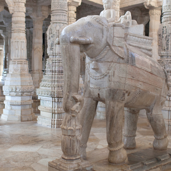 A beautifully carved statue at the Ranakpur Jain Temple a stop of our tour India’s Gujarat & Rajasthan