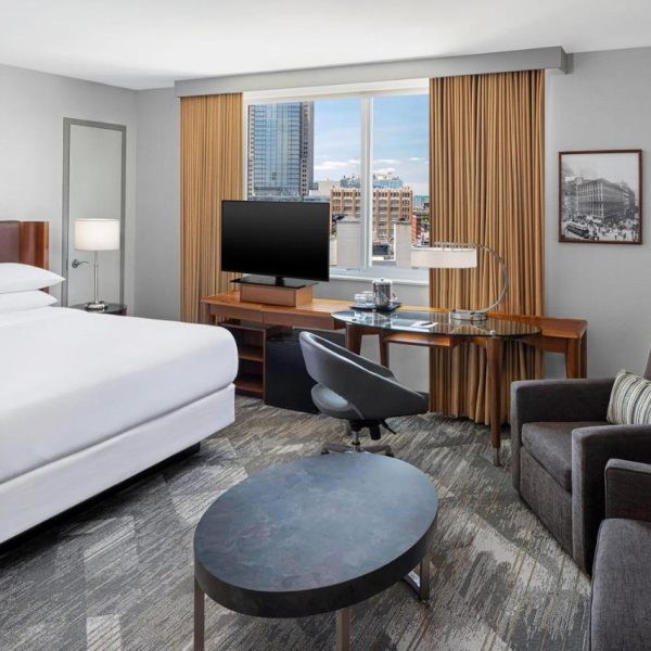 Interior of a suite at the Sheraton Tribeca New York Hotel in New York City, recommended as a safe place for women to stay.