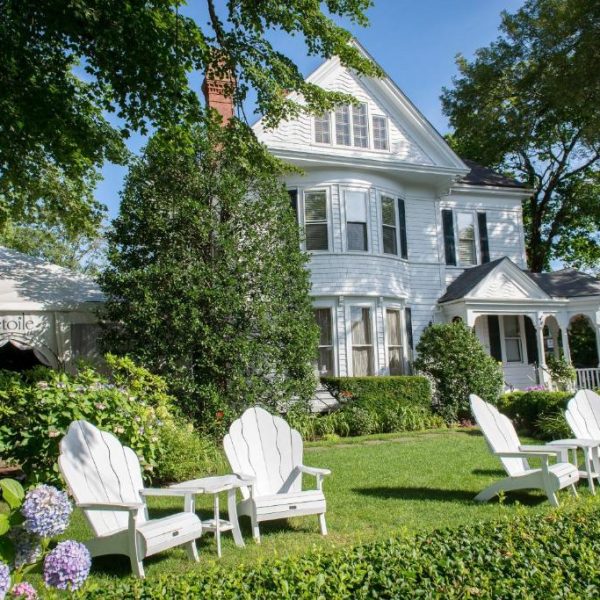 The exterior of Martha's Vineyard boutique hotel, The Coco—Edgartown Collection by Lark Hotels, a safe place for women to stay in Edgartown, Massachusetts.