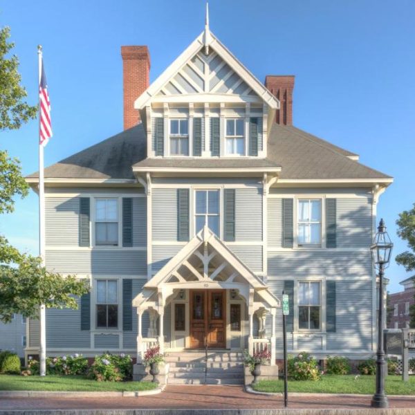 The stately Hotel Portsmouth by Lark Hotels, a safe place for women to stay in New Hampshire.