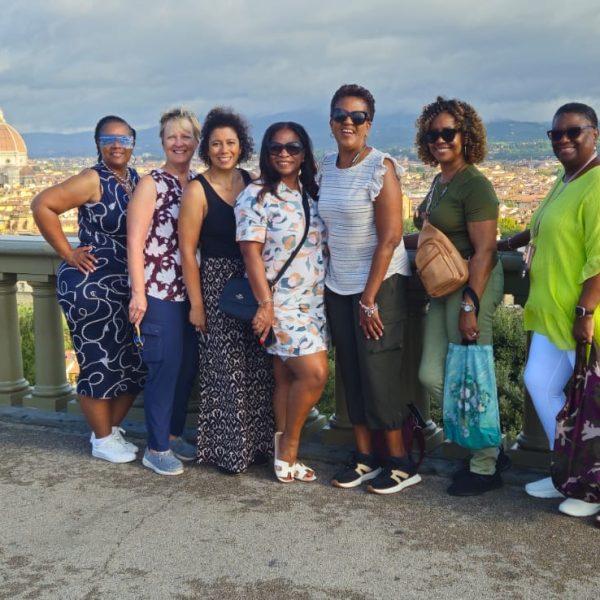 The group admiring a panoramic view of Rome in our tour Italian Splendors: Rome, Florence & Chianti