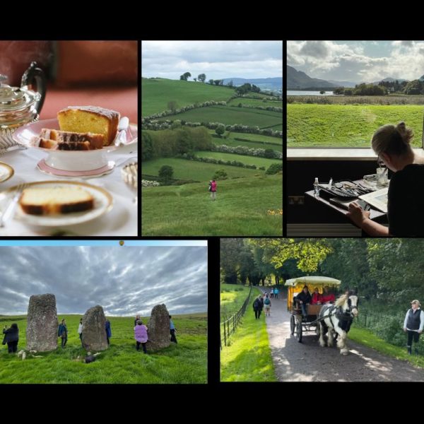 Collage of Ireland trip: scenic landscapes, historic castles, cozy villages, and studio art - Art and Spirit in Ireland - Melissa Harris