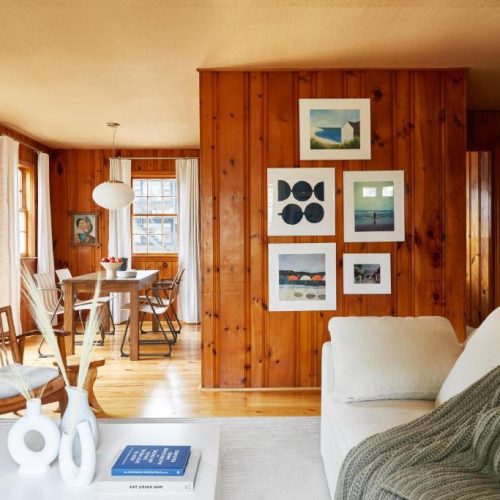 The living space in a room at the Bluebird Dennisport Hotel in Dennisport, Massachusettes