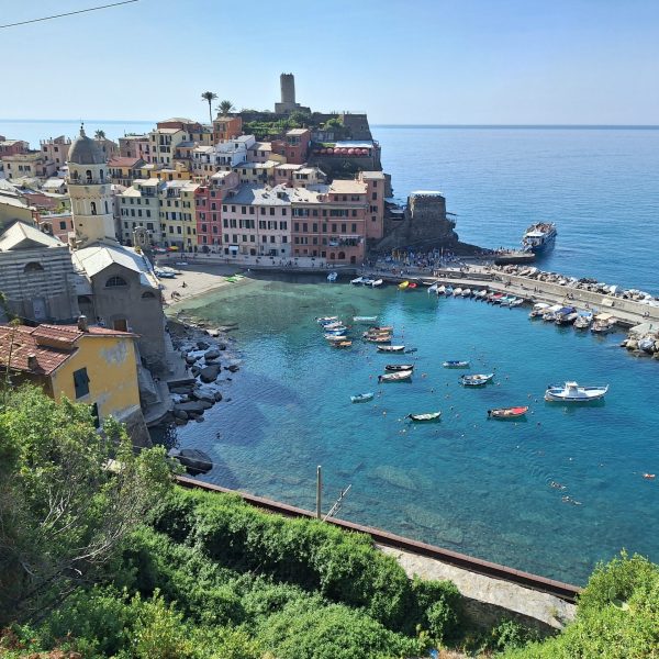 Stunning vista of Cinque Terre Italy on a sunny day - Cinque Terre and the Italian Riviera - Adventures in Good Company