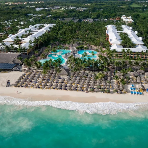 Aerial view of the Independent Playa Bavaro IHG Hotel and Resort in Punta Cana.