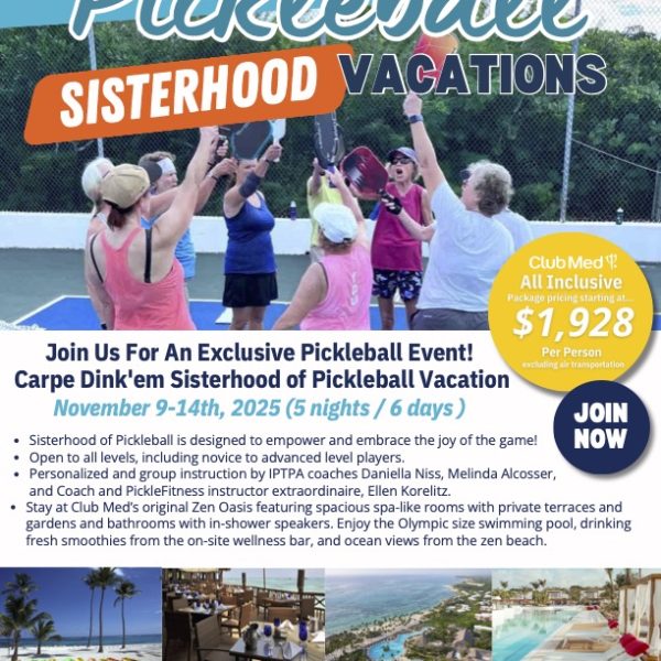 Carpe Dink'em pickleball flyer for upcoming tour for women