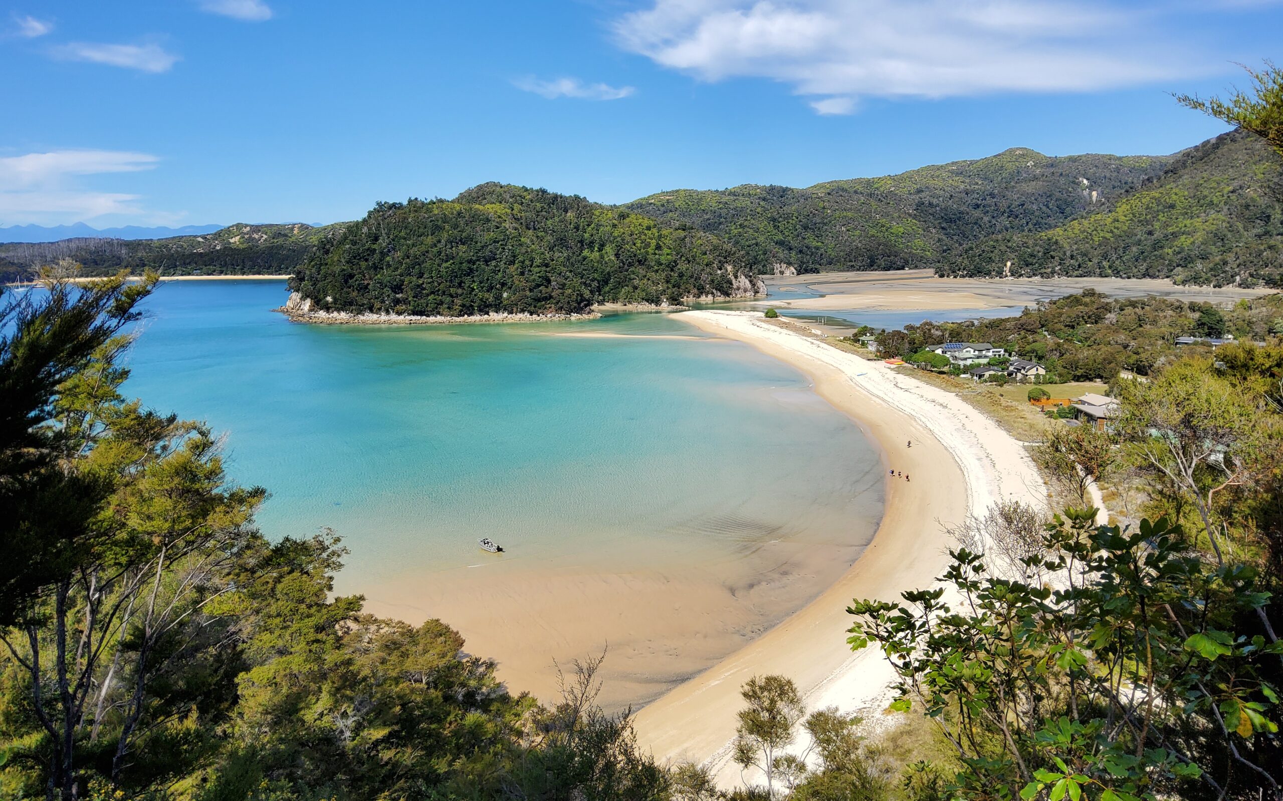 Golden sandy beach with crystal-clear turquoise waters at Abel Tasman National Park - ZigZag NZ