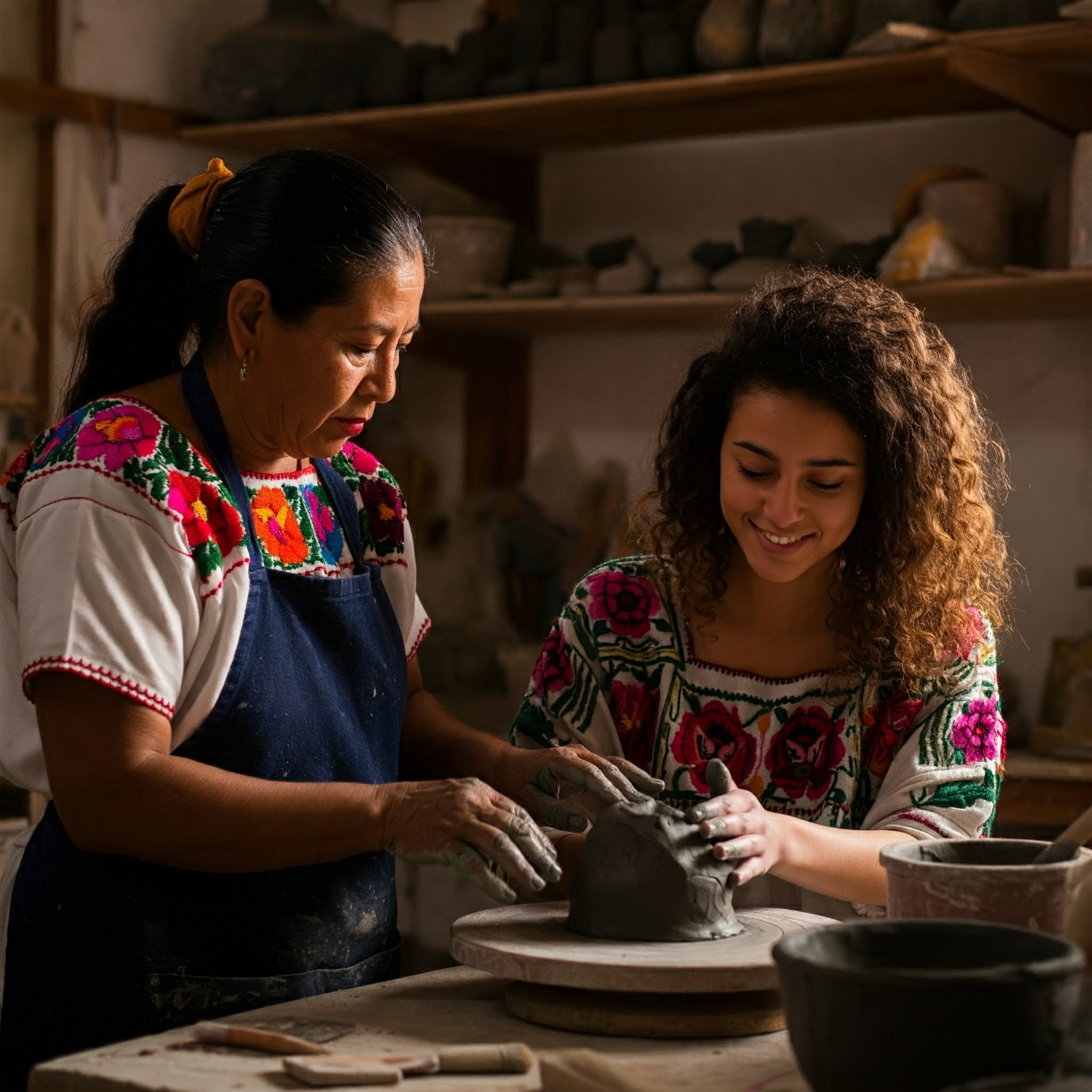 Women participating at a traditional craft of barro negro pottery. - Wellness Retreat in Oaxaca, Mexico