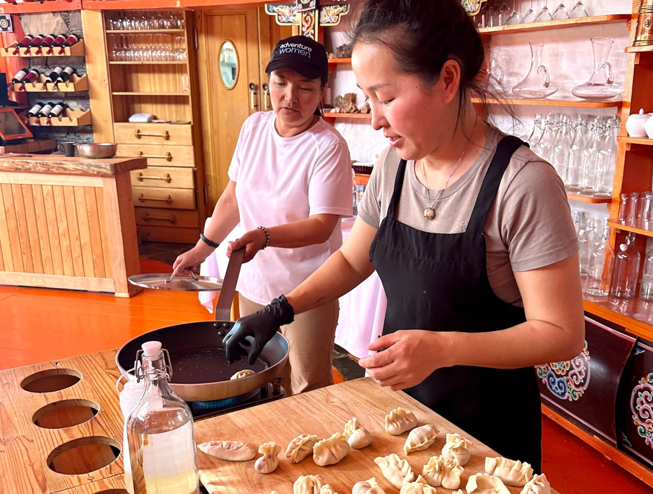 Learning to Make Mongolian Buuz (Dumplings) in the tour Mongolia: Nomads, Eagle Hunters, and the Land of Chinggis Khaan